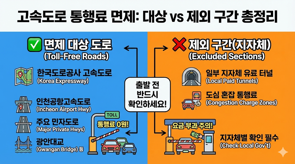 면제 대상 도로 및 제외 구간(지자체)