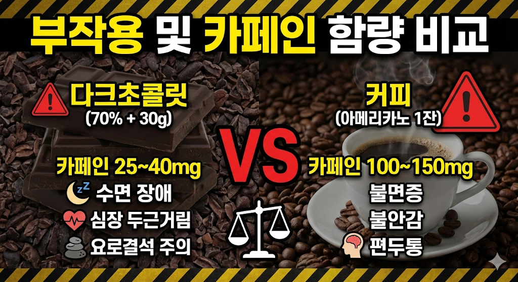 부작용 및 카페인 함량 비교