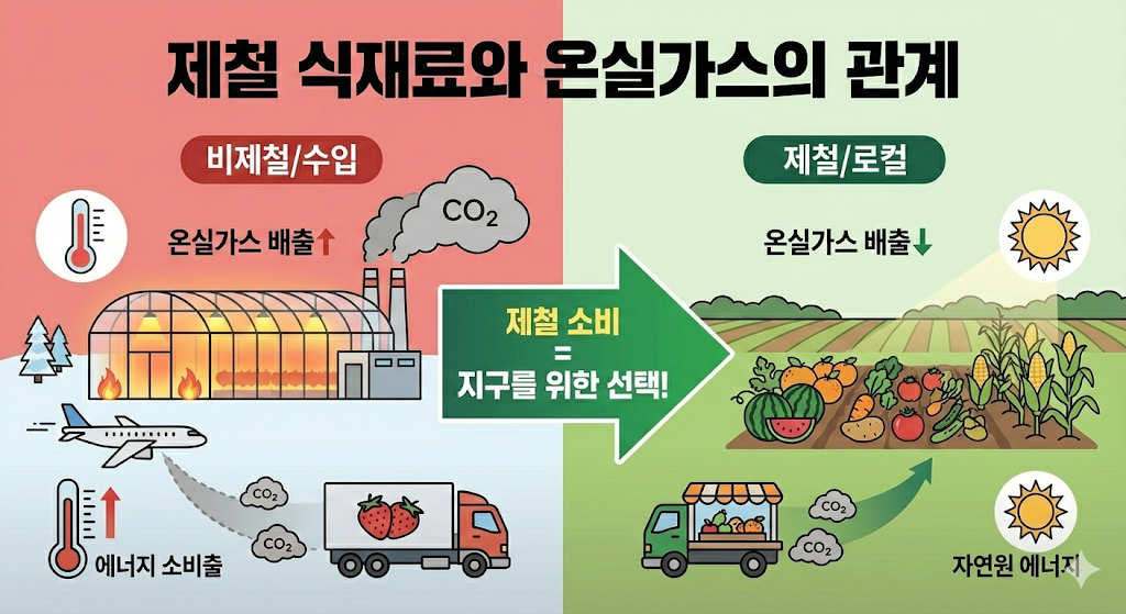 제철 식재료와 온실가스의 관계