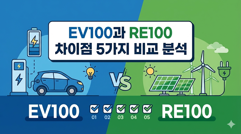 EV100과 RE100 차이점 5가지 비교 분석