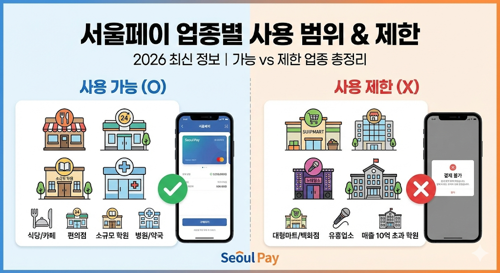 서울페이 가맹점 업종별 사용 가능 범위 및 제한