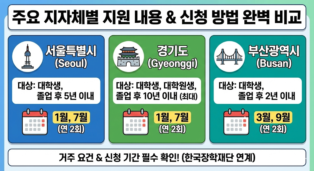 주요 지자체별 지원 내용 및 신청 방법(서울, 경기, 부산)