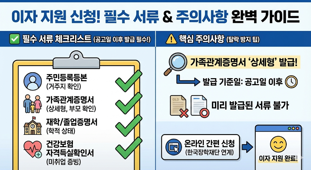 이자 지원 신청 시 필수 서류 및 주의사항