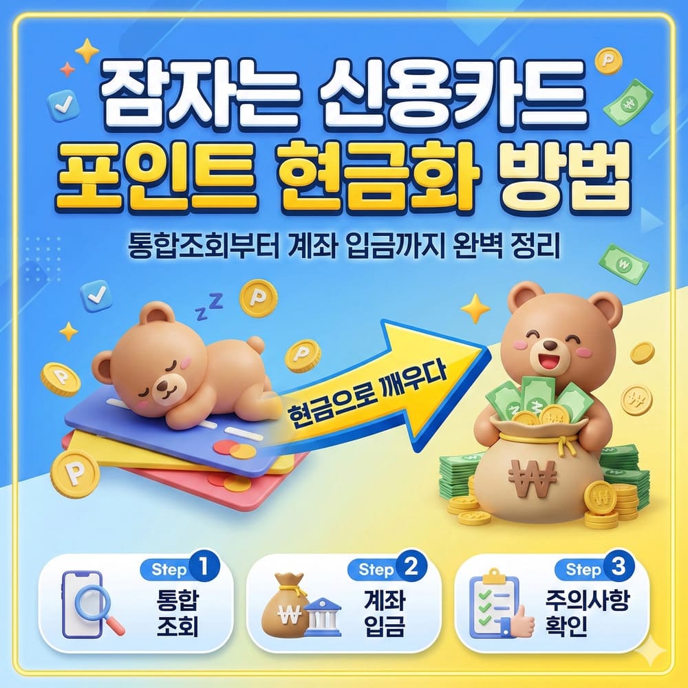 잠자는 신용카드 포인트 현금화 방법(통합조회, 입금, 주의사항)