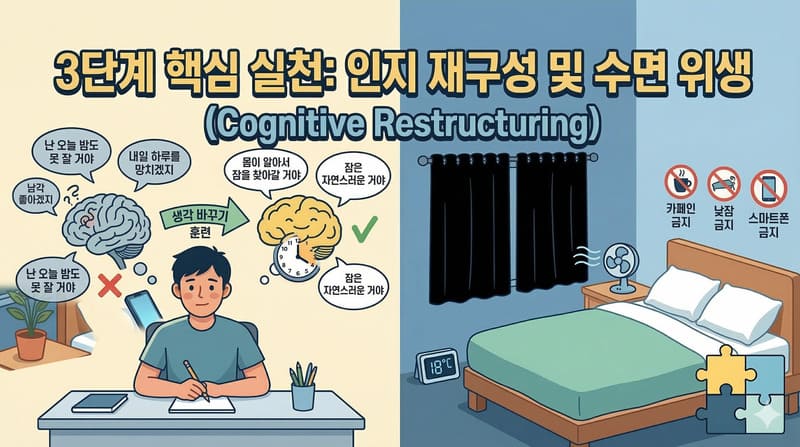 3단계 핵심 실천: 인지 재구성 및 수면 위생 (Cognitive Restructuring)