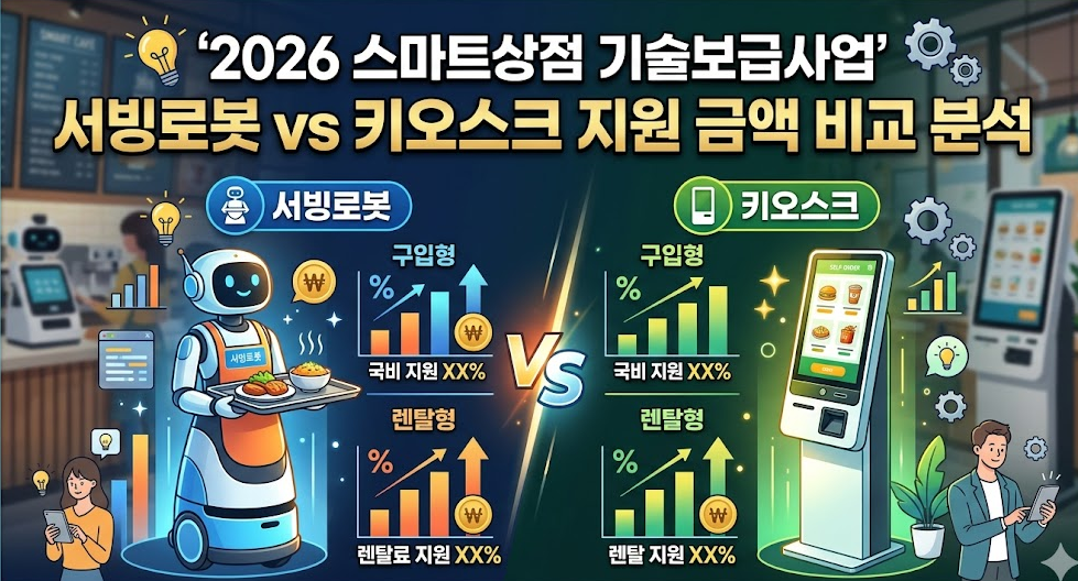 2026 스마트상점 기술보급사업 서빙로봇 및 키오스크 구입형 렌탈형 지원 금액 비교 분석표