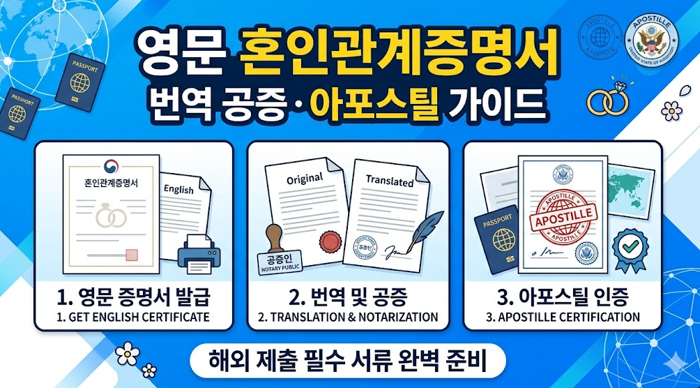 영문 혼인관계증명서 번역 공증 아포스틸 문서 준비