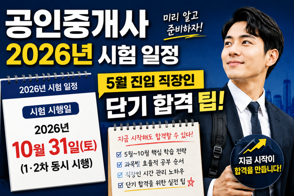 공인중개사 2026년 시험 일정 및 5월 진입 직장인 단기 합격 팁