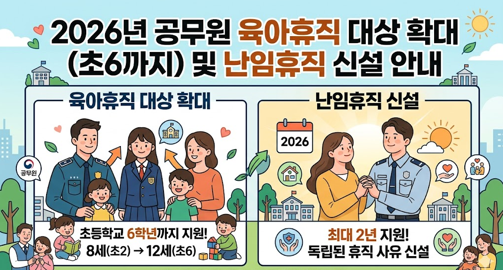 2026년 공무원 육아휴직 대상 확대 (초6까지) 및 난임휴직 신설 안내