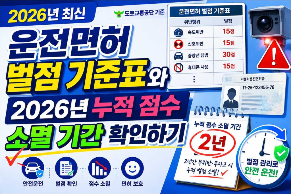 운전면허 벌점 기준표와 2026년 누적 점수 소멸 기간 확인하기