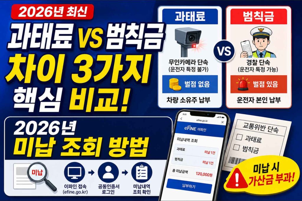 과태료 범칙금 차이 3가지 핵심 비교와 2026년 미납 조회 방법