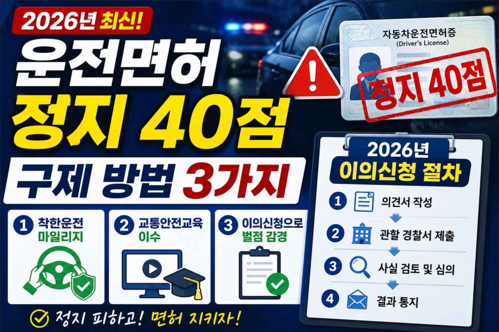 운전면허 정지 40점 구제 방법 3가지와 2026년 이의신청 절차