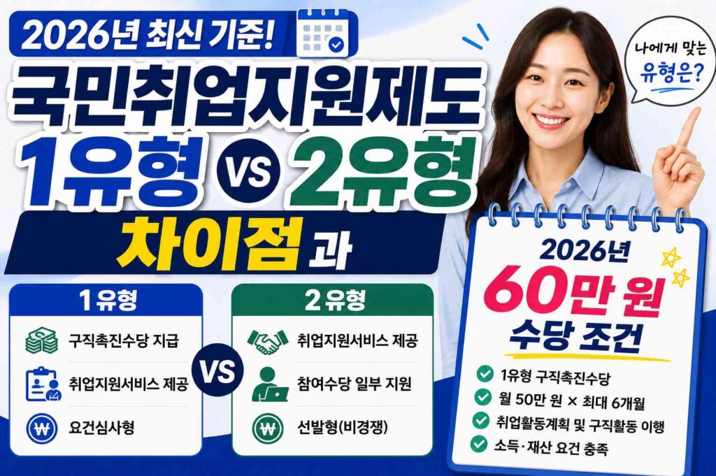 국민취업지원제도 1유형 2유형 차이점과 2026년 60만 원 수당 조건