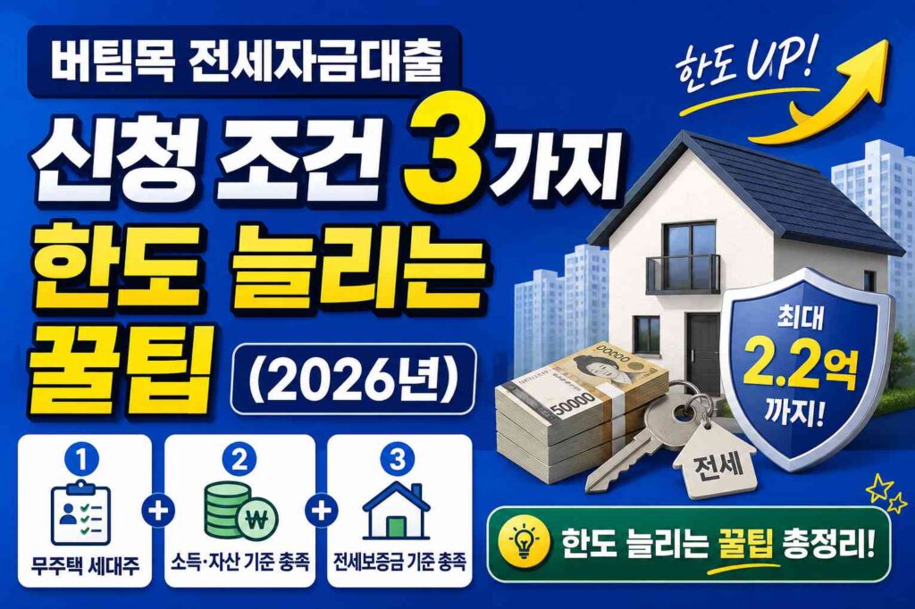 버팀목 전세자금대출 신청 조건 3가지와 한도 늘리는 꿀팁 (2026년)