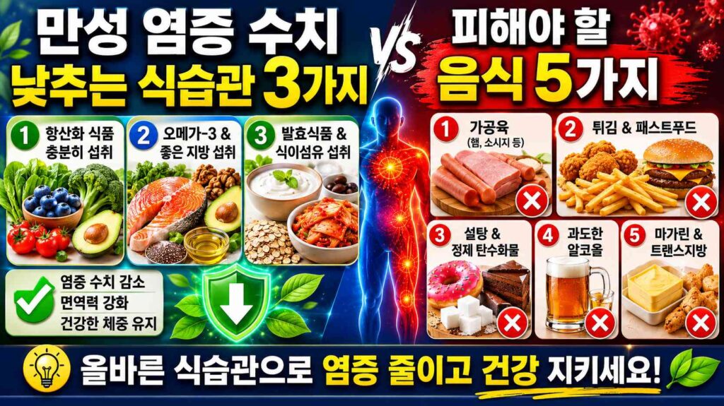 만성 염증 수치 낮추는 식습관 3가지와 피해야 할 음식 5가지