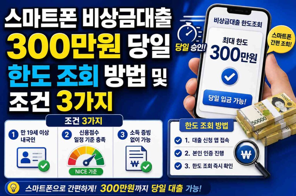 스마트폰 비상금대출 300만원 당일 한도 조회 방법 및 조건 3가지