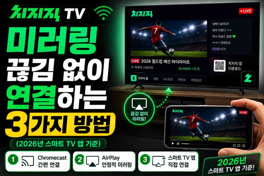 치지직 TV 미러링 끊김 없이 연결하는 3가지 방법 (2026년 스마트 TV 앱 기준)