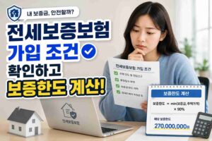 전세보증보험 가입 조건을 확인하고 보증한도를 계산하는 세입자의 모습