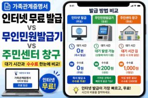 가족관계증명서 인터넷 무료 발급 시 무인민원발급기 비교 및 자녀 대리 조건