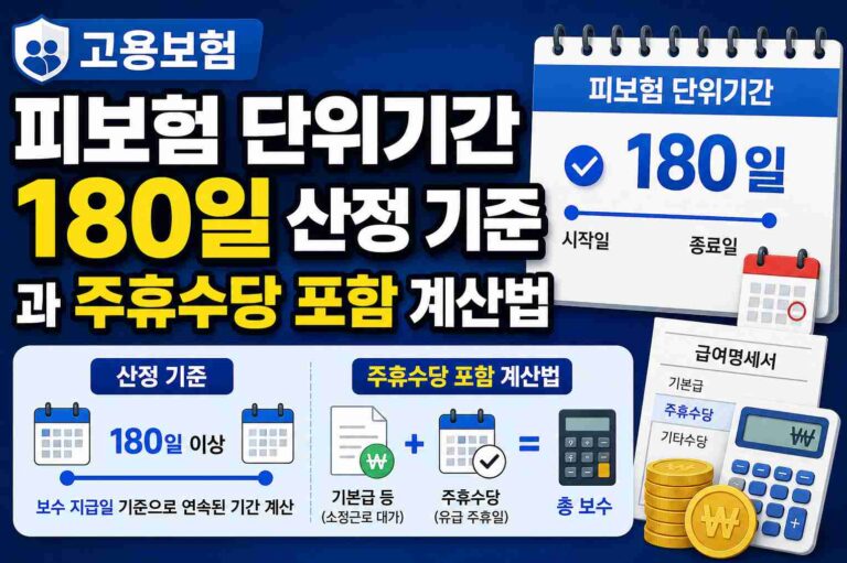 고용보험 피보험 단위기간 180일 산정 기준과 주휴수당 포함 계산법