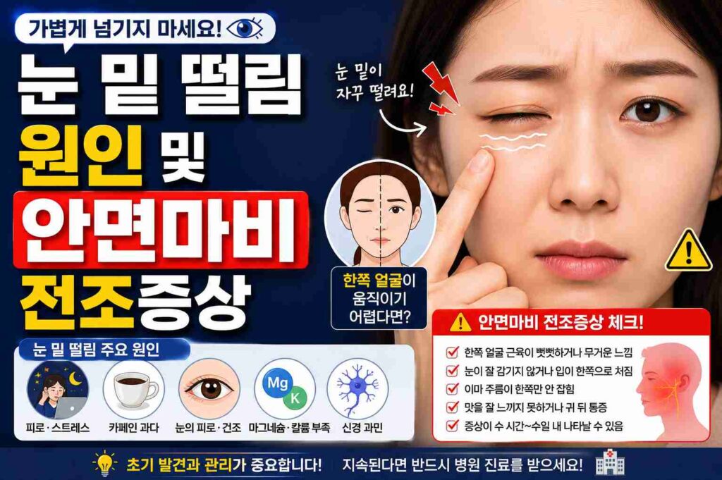 눈 밑 떨림 원인 및 안면마비 전조증상