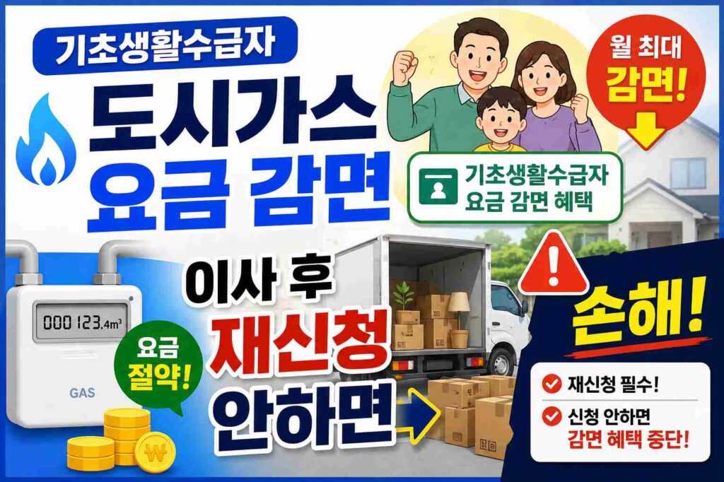 기초생활수급자 도시가스 요금 감면 이사 후 재신청 안하면 손해