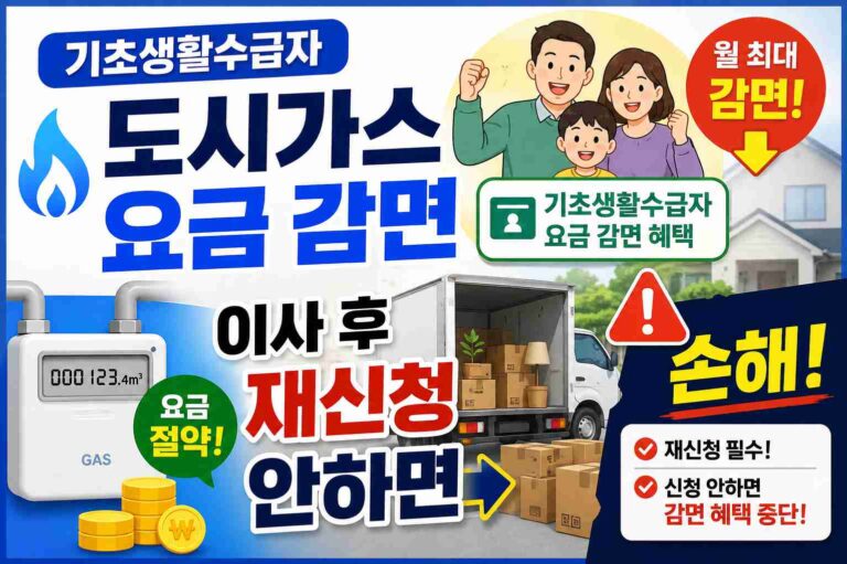 기초생활수급자 도시가스 요금 감면 이사 후 재신청 안하면 손해