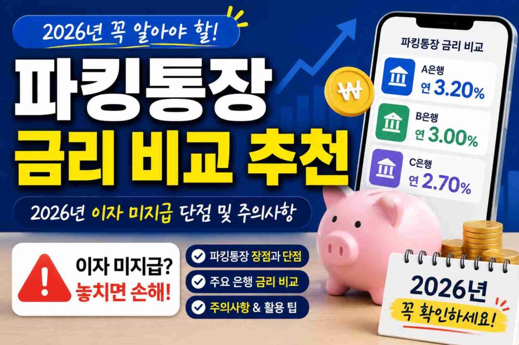 파킹통장 금리 비교 추천, 2026년 이자 미지급 단점 및 주의사항