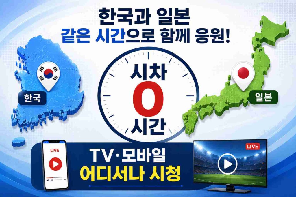 한국과 일본의 시차가 없어 실시간 관전이 편한 2026 아시안게임을 보여주는 이미지