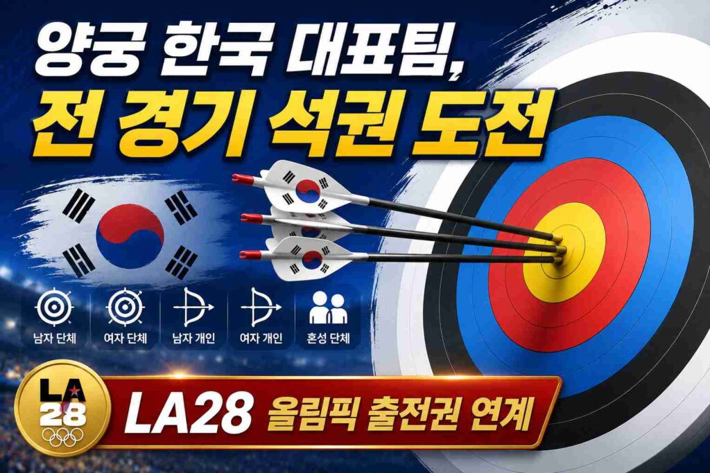 2026 아시안게임 양궁 한국 대표팀의 전 종목 석권 도전 목표를 보여주는 이미지