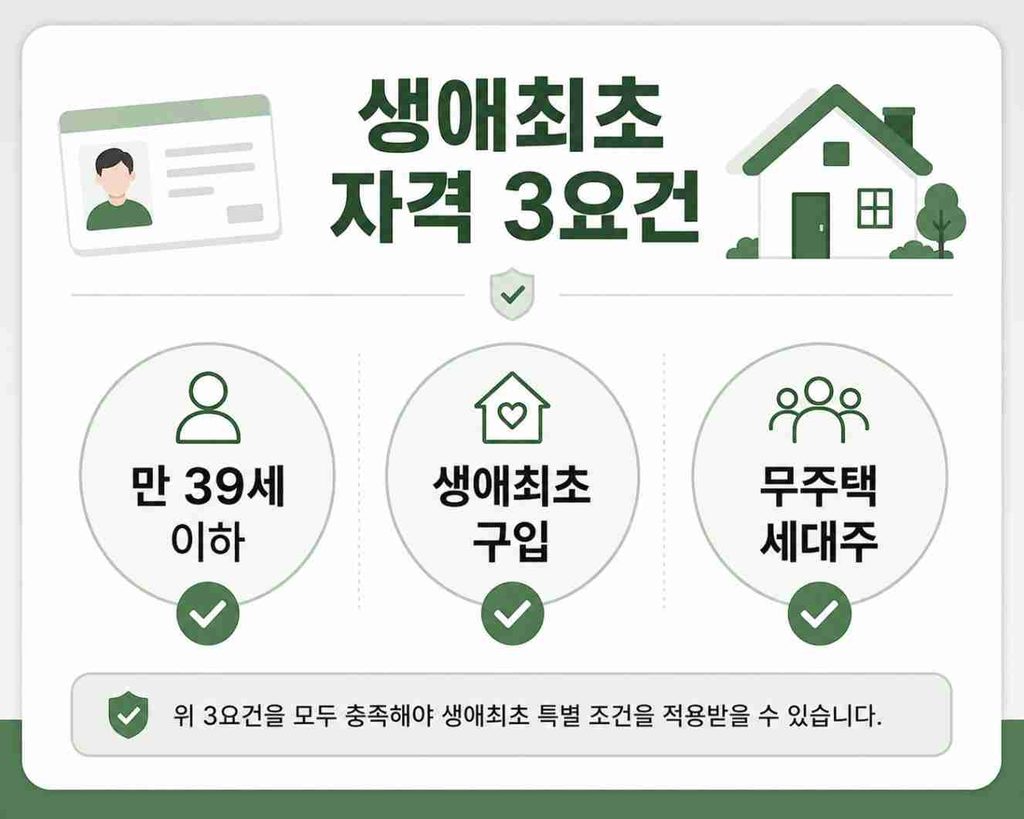 청년미래보금자리론 생애최초 자격 요건 3가지를 보여주는 안내 이미지