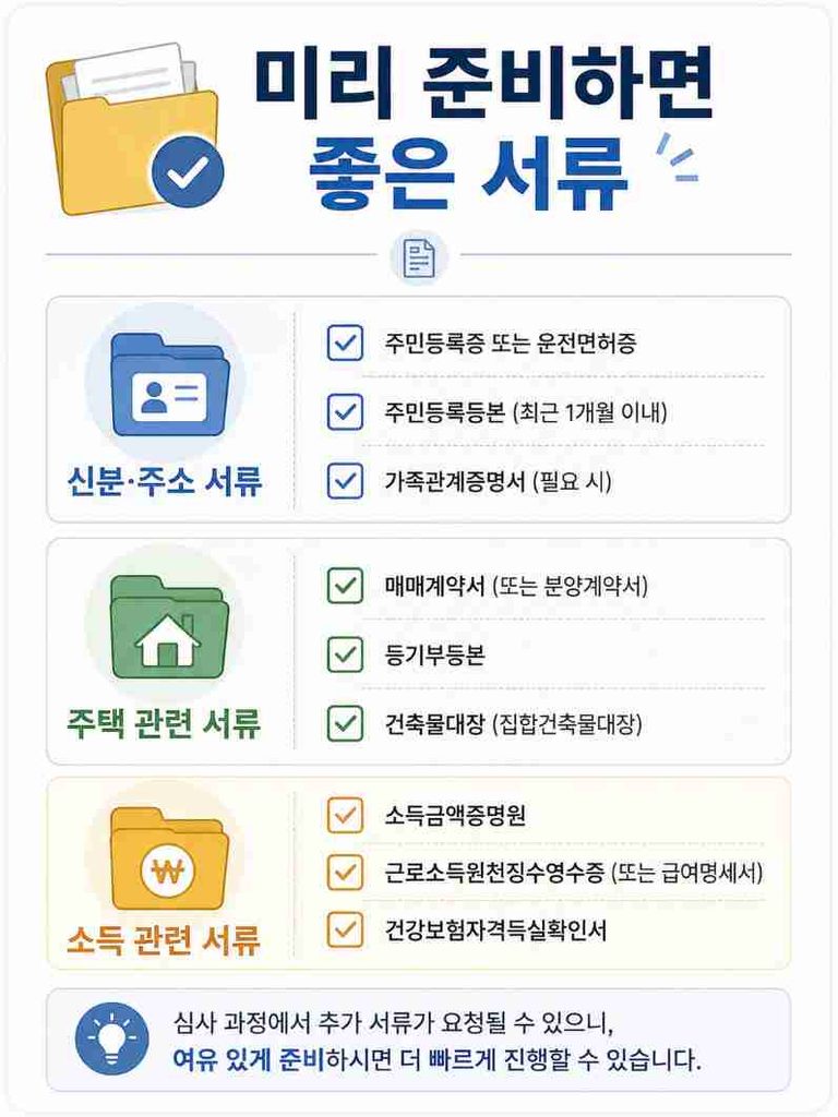 청년미래보금자리론 신청 시 예상되는 필요 서류를 정리한 체크리스트 이미지