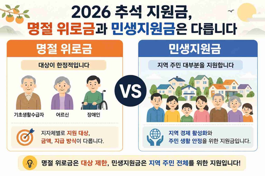 명절 위로금과 민생지원금의 대상 차이를 비교한 인포그래픽
